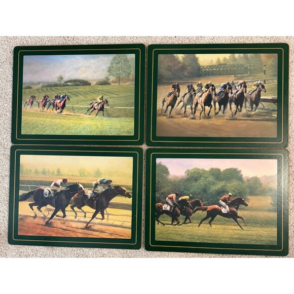 Vtg Pimpernel Set Of 4 Horse Racing Print Mats Cork Backed 12''x16'' England - Picture 1 of 9